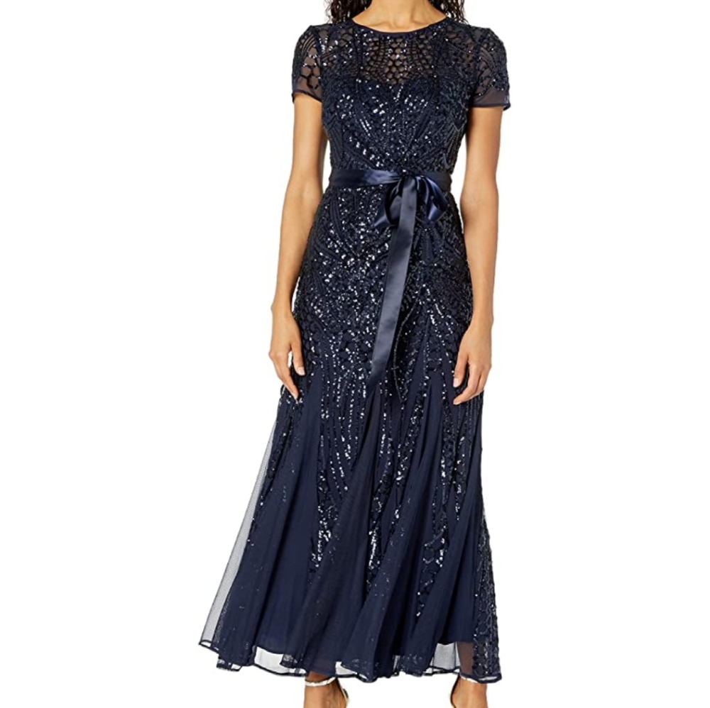 R&M Richard's Sequined A-Line Gown